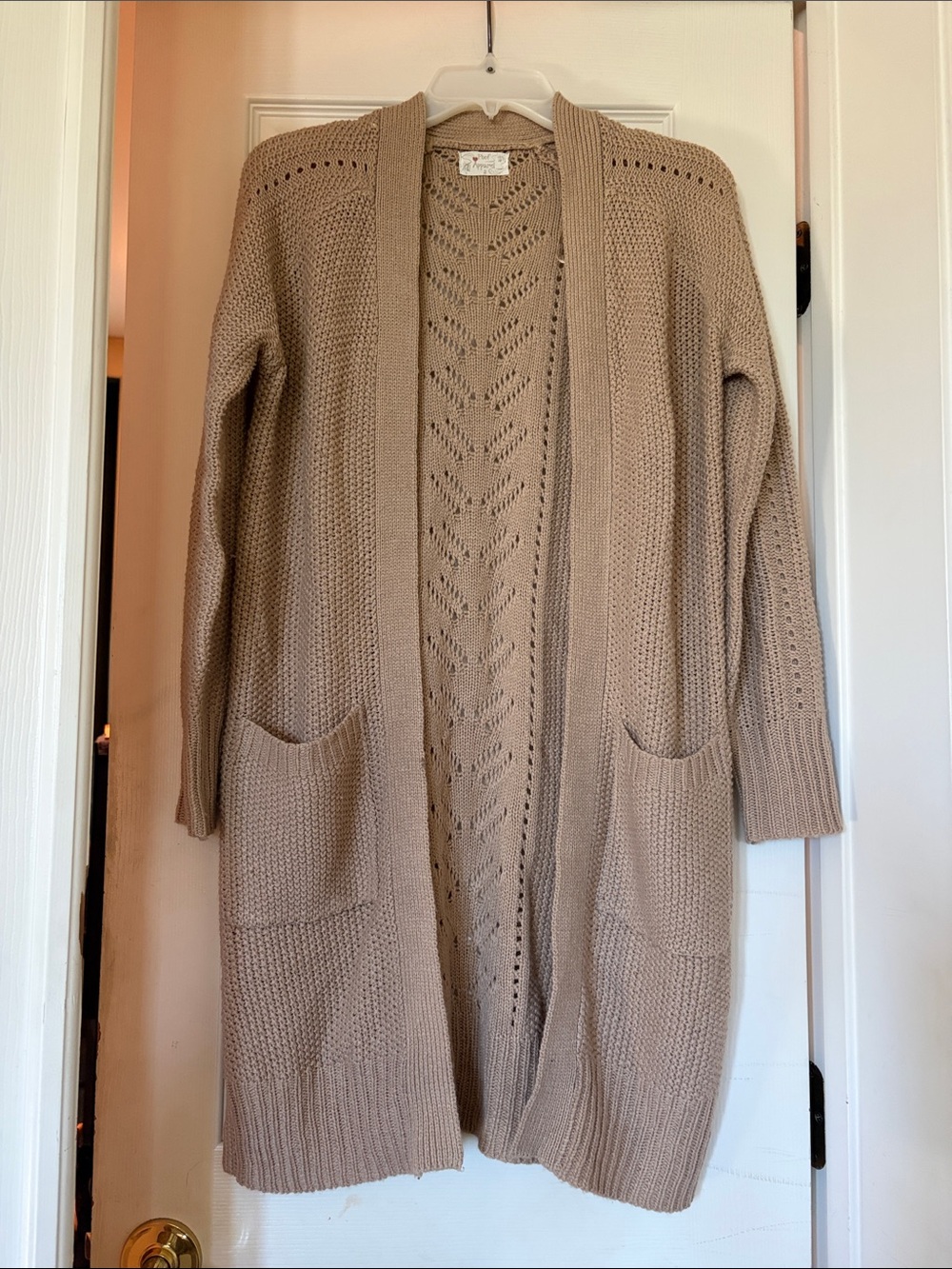 Beige Open-Front Women's Cardigan Sweater Size Small